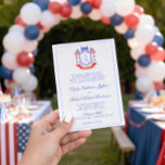 Convites Patriotic Crest w/ US Flags | Monogram Wedding<br><div class="desc">The patriotic watercolor monogram crest gives this wedding invitation a festive and timeless look that any sophisticated bride will love. Personalize this invitation with your initials inside the crest at the top. Colors include, Red, white and blue, text is in blue. If you have any questions or need help customizing...</div>