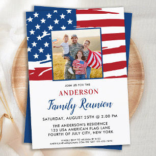 Convites Patriotic Family Reunion American Flag Photo