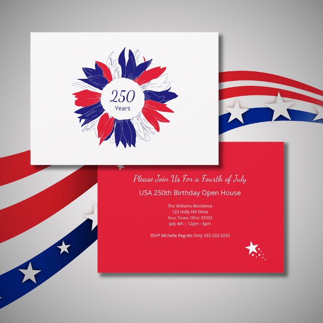 Convites Patriotic Floral USA 250 Years 4th of July BBQ (Criador carregado)