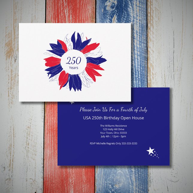 Convites Patriotic Floral USA 250 Years Fourth of July BBQ (Criador carregado)