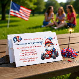 Convites Patriotic Gnome Red Car 5th Birthday Invitation