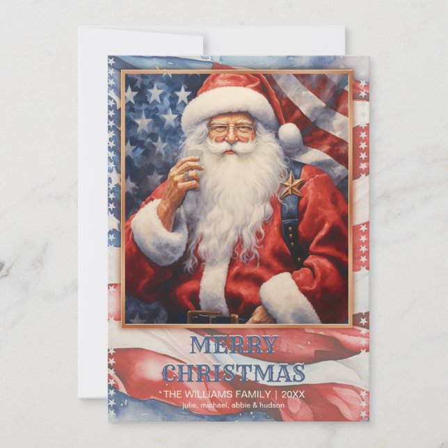 Convites Patriotic Santa Claus Watercolor (Frente)