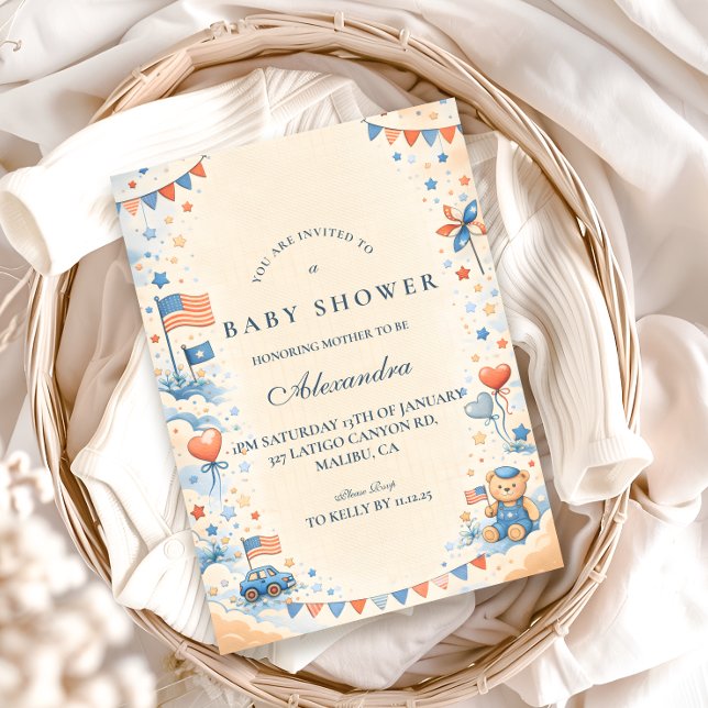 Convites Patriotic Stars & Stripes Baby Shower (Criador carregado)