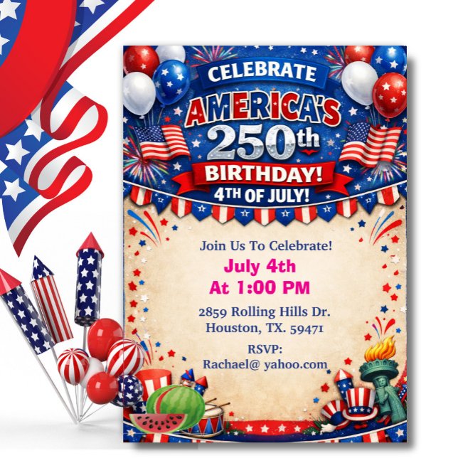 Convites Patriotic Theme 250th America’s 250th BBQ (Criador carregado)