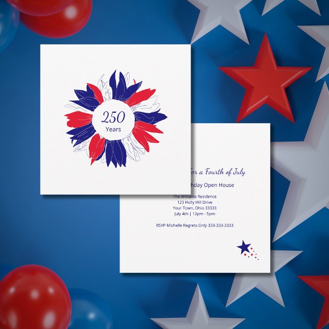 Convites Patriotic USA 250 Years Floral 4th of July BBQ (Criador carregado)