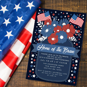 Convites Patriótica Rustic Floral 4° de julho Cookout