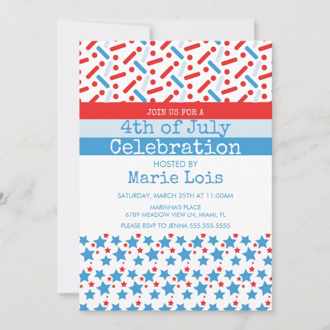 Convites Patriótico 4 de julho Estrelas Strips Espelha (Frente)
