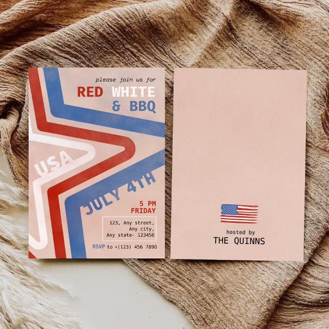 Convites Patriótico Vermelho Branco & Churrasco 4 de Julho  (Criador carregado)