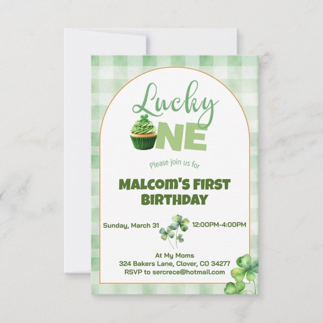 Convites Patty's Lucky One Cupcake First Birthday (Frente)