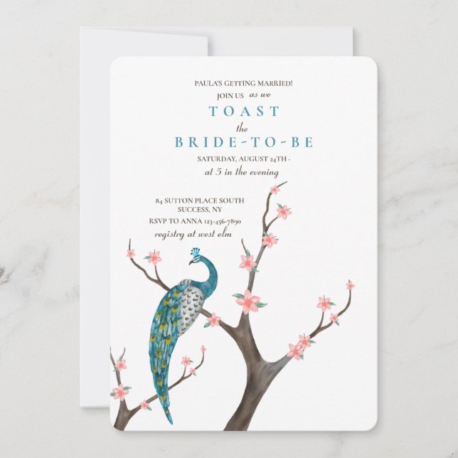 Convites Pavão Aquarela (Frente)