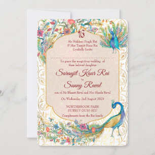 Convites Pavão árabe Padrão indiano casamento para noiva