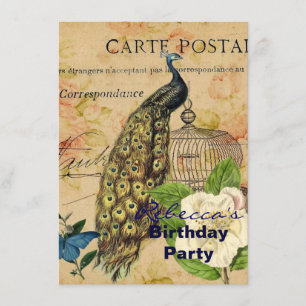 Convites pavão botânico francês do vintage do birdcage d