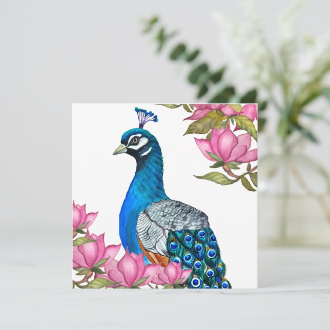 Convites Pavão de Aquarela (Em pé/Frente)