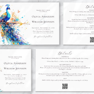 Convites Pavão de Aquarela Elegante Todos em Um Casamento