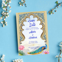 Pavão de casamento indiano, Rajastan, janela azul