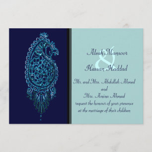 Convites Pavão do Henna (casamento) (azul)