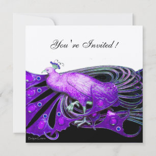 CONVITES PAVÃO ELEGANTE EM METALIZADO PRETO ROXO