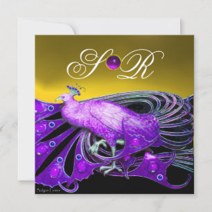CONVITES PAVÃO ELEGANTE EM MONOGRAMA DE CASAMENTO ROXO, AMA