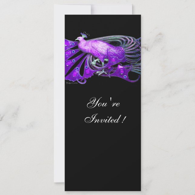 CONVITES PAVÃO ELEGANTE EM ROXO E PRETO (Frente)