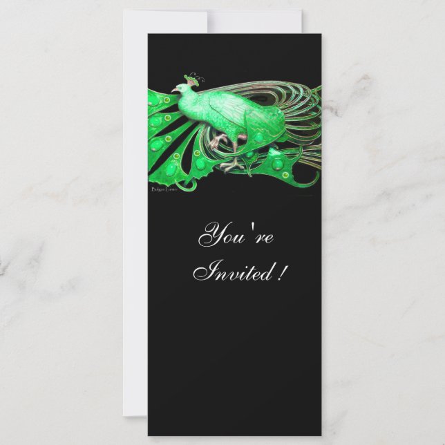 CONVITES PAVÃO ELEGANTE EM VERDE E PRETO (Frente)