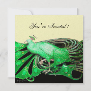 CONVITES PAVÃO ELEGANTE EM VERDE, PRETO E DOURADO