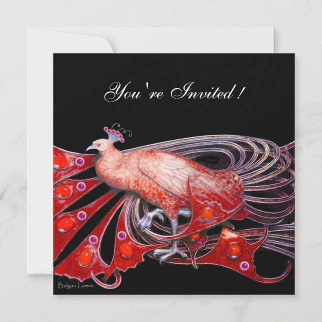 CONVITES PAVÃO ELEGANTE EM VERMELHO E PRETO (Frente)