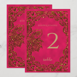 Convites Pavão Indiano Rosa e Dourado Número da Mesa