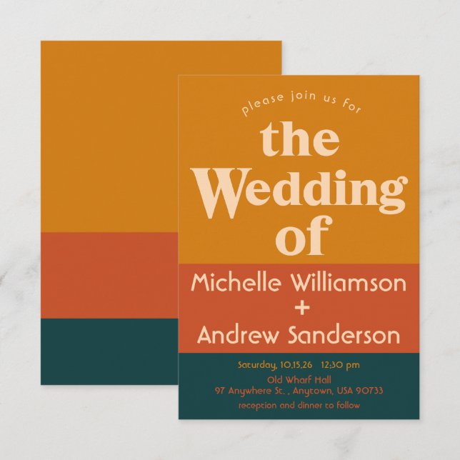 Convites Pavão Laranja Moderno Retrô 3.5x5 (Frente/Verso)