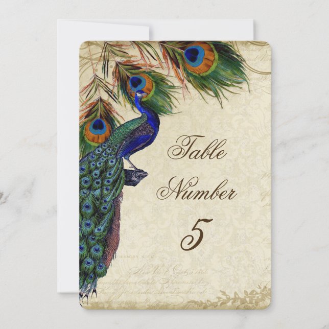 Convites Pavão & Penas Mesa de Número 5 para Casamento Form (Frente)