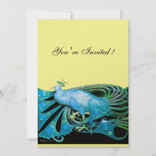 Convites PAVÃO preto, azul, papel metálico dourado
