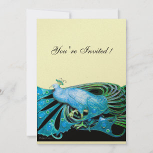 Convites PAVÃO preto, azul, papel metálico dourado