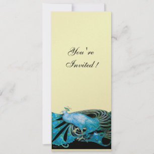 Convites PAVÃO preto, azul, papel metálico dourado