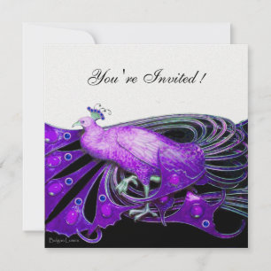 Convites PAVÃO preto, roxo, papel metálico gelo