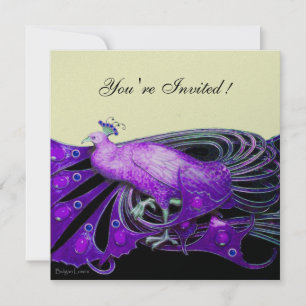 Convites PAVÃO preto, roxo, papel metálico platina