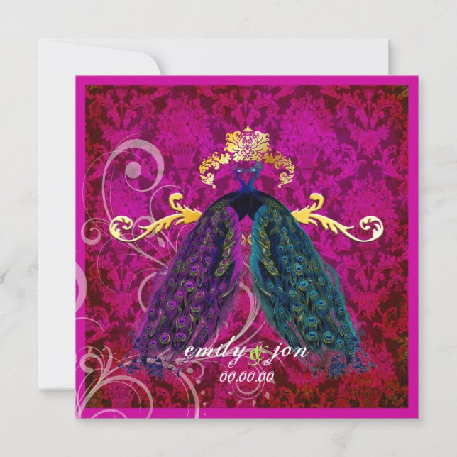 Convites Pavão psicodélico PixDezines/rosa quente (Frente)