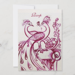 Convites PAVÕES NO RSVP DO AMOR, vermelho burgundy rosa dou
