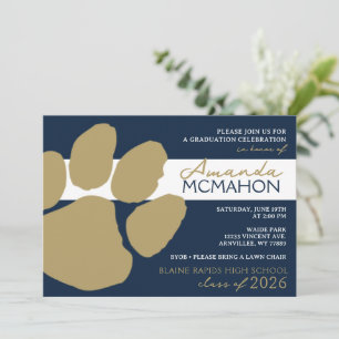 Convites Pawprint Elegante azul e Dourado do marinho (Rever