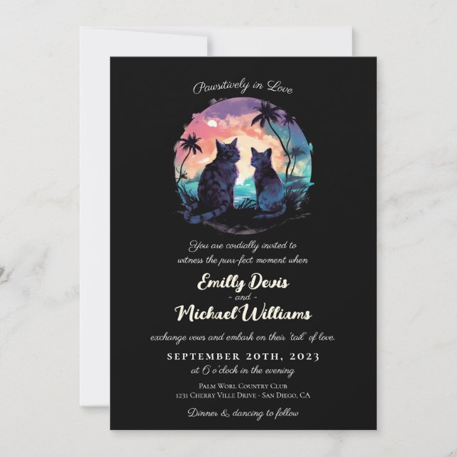 Convites Pawsitively no amor Casamento Romântico Negro suns (Frente)
