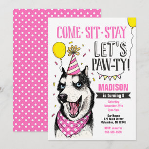 Convites Pawthday Invitation Dog Puppy Rouco Girl
