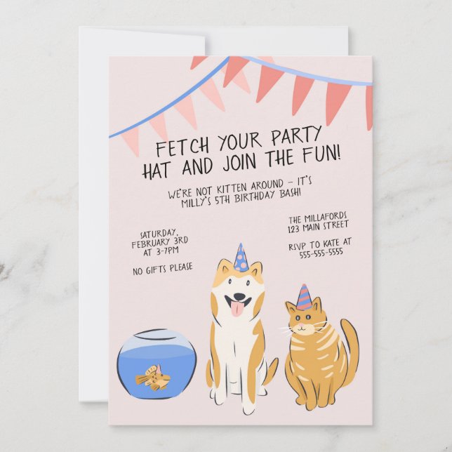Convites Pawty Time Kids Birthday Invitation | House Pets (Frente)