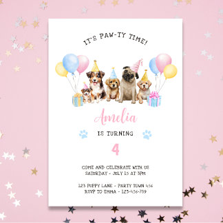 Convites Pawy Time Puppy Dog Watercolor Inv
