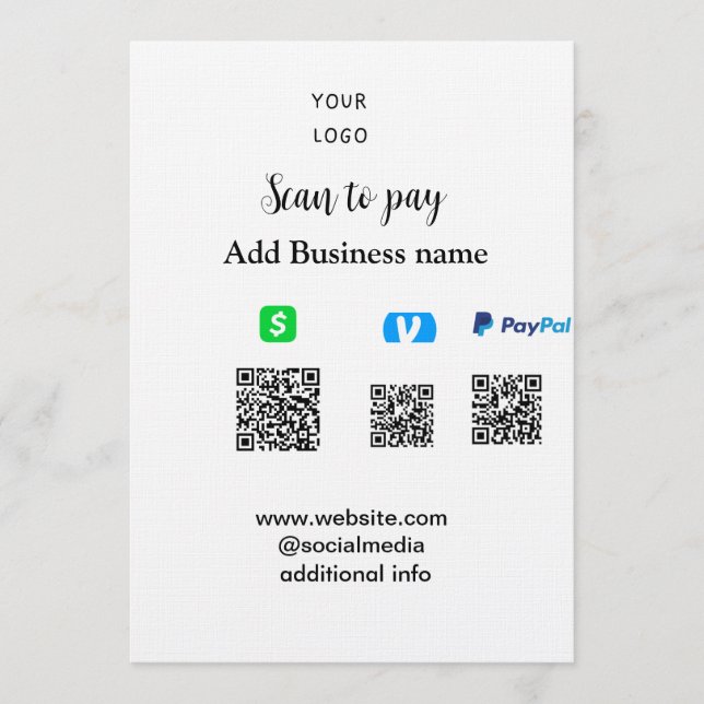 Convites Paypal Cashapp venmo scanear para pagar QR adicion (Frente)