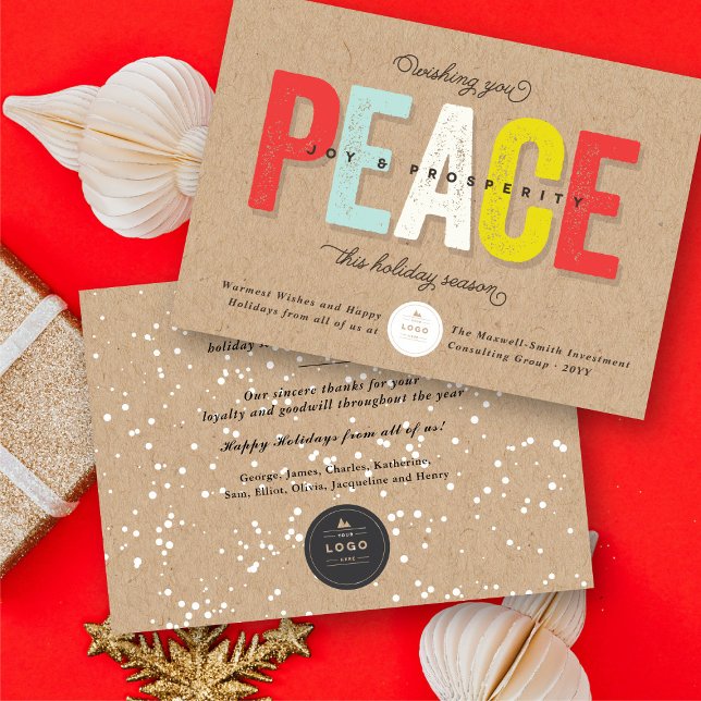 Convites Paz, Alegria E Prosperidade (Peace, Joy And Prosperity Bold & Grunge Typography Business Holiday Greeting Card @ fat_fa_tin)