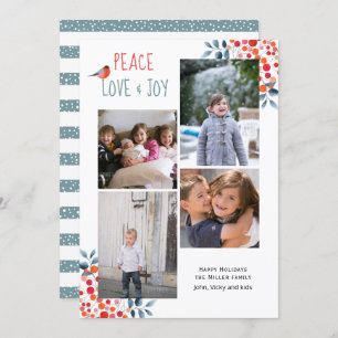 Convites Paz, amor, alegria, Natal quatro cartas de colagem