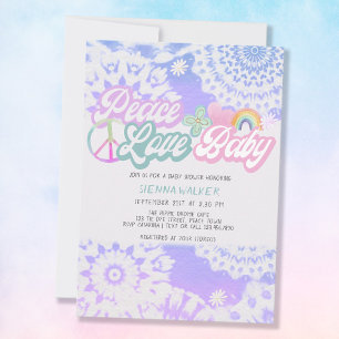 Convites Paz Amor Bebê Groovy Pastel Tie Dye Chás de Bebê
