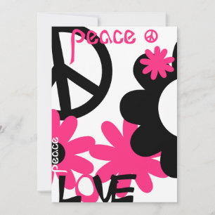 Convites Paz, Amor e Festa em Rosa Quente e Preto - NT