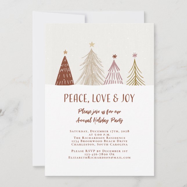 Convites Paz Amor Joy Elegant Holiday Party Festivo (Frente)
