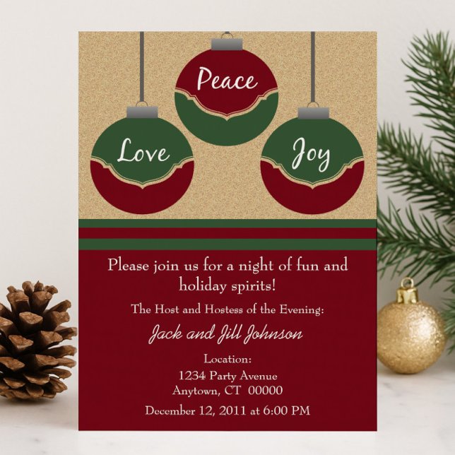 Convites Paz, Amor, Joy Festa de Natal Convidar (Peace Love Joy Christmas Party Invite)
