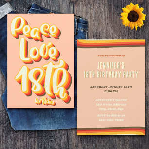 Convites Paz Amor Pêssego Retro Groovy Pôr do Sol Aniversár