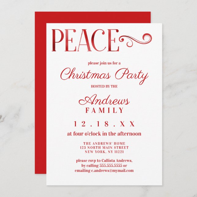 Convites Pé Branco Vermelho Folha Simples Natal (Frente/Verso)